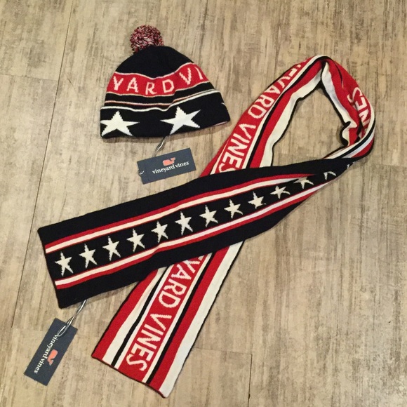 NWT Vineyard Vines Boys Red Blue Hat & Scarf Set - Picture 5 of 10